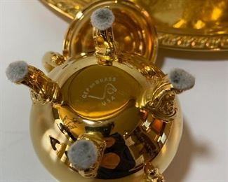GEP on Brass Teapot Sugar Creamer and Tray Set