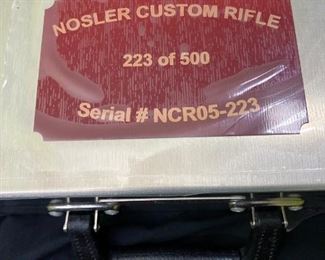 ***FIREARMS ONLY ONSITE DURING SALE HOURS *** "Nosler Custom NCR05-223 300 WSM
NCR - NOSLER CUSTOM RIFLE (CUSTOM LIMITED EDITION SERIES)
.300 WSM (Series 1, limited quantities), NoslerCustom barreled action, 24 in. match grade stainless steel
barrel, one-piece steel hinged floorplate, no sights, fancy checkered American black walnut stock with
forend and pistol grip caps, Pachmayr Decelerator recoil pad, subtle palm swell and shadow line
cheekpiece, 3-position Rocker safety, integral Leupold QD scope mounts, shipped in Kalispel Aluminum
(disc.) hard case with leather sling, Cerakote and Micro Slick finishes, 9 lbs. Only 500 of each series mfg.
(ser. no. range 001-500). Limited mfg. 2005-2016.
The Series 1 rifle comes with a Leupold VXIII 2.5-8x36 scope calibrated for the Nosler ammunition sold
with the rifle." - Description prepared by Gerard Kardonsky
Attorney
FFL
Owner Black-Tie Guns