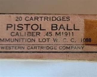 20 Rounds in Original Sealed Box of Vintage Western Cartridge Company Pistol Ball Cartridges .45 Caliber M1911