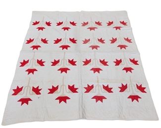 Quilt with Red Flower Pattern