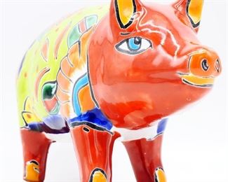 Talavera-Style Ceramic Pig