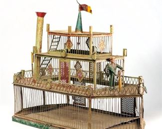 Antique tole steamboat birdcage