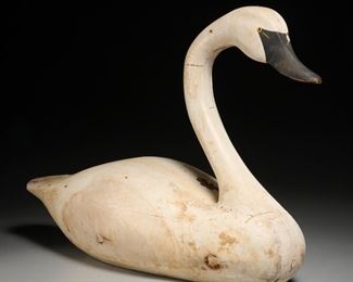 Large folk art swan decoy, signed J.M.W.