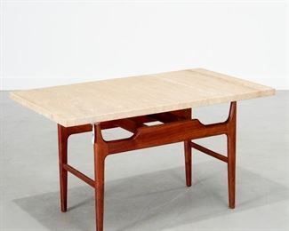 Danish Modern teak & travertine coffee table
