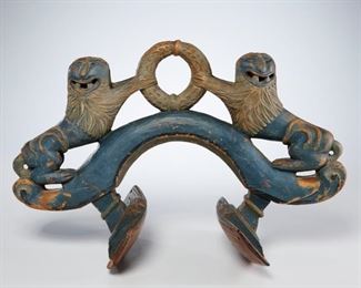 Asian carved polychrome wood horse yoke