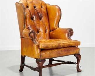 Chesterfield leather upholstered wing chair
