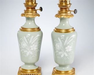 Pair French pate-sur-pate table lamps