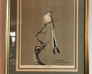 “Scissor-tailed Flycatcher” by Anne Worsham Richardson (framed & matted),