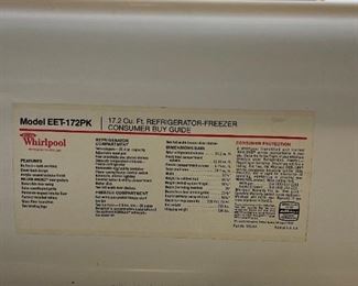 Whirlpool Harvest Gold Refrigerator 17.2 cu ft(EET-172PK), 