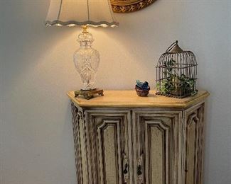 Console cabinet & cut crystal lamp