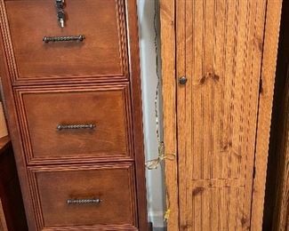 4 drawer wooden file cabinet & small tall cabinet