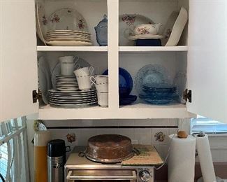 Toaster oven, cobalt glass, Bavarian china