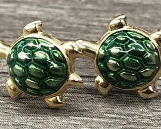 10k gold green enamel turtle earrings.3 grams $75