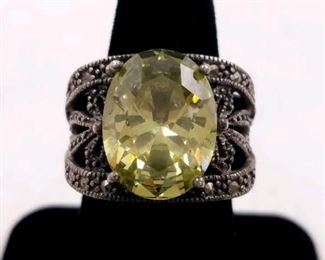 925 sterling silver ring with peridot and marcasite size 6 $40