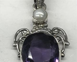 Sterling silver with white pearl blue purple sapphire pendant only $125