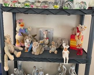 Collection of Chinese Floral Paperweights, Steiff Animals, Lladro Figures, and Royal Doulton Figures