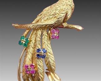 14K HEAVY 18.39GRAMS, 3” LONG BIRD BROOCH