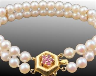 14k gold , ruby pearl bracelet 