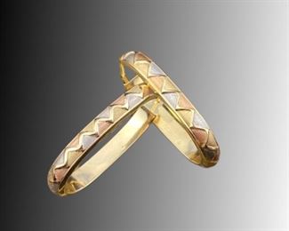 14K MILOR ITALY TRICOLOR LARGE HOOP EARRINGS 3.19G