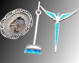 Sterling brooches and pendant 