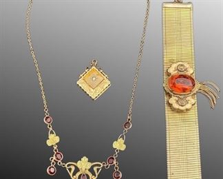 Art nouveau necklace, bracelet and locket 