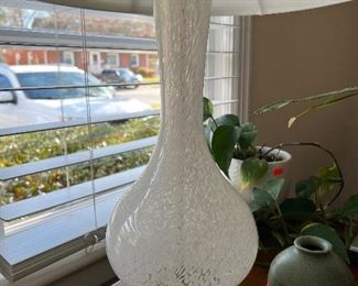 MCM Italian Brass and Murano blown  glass  White Snow flurry table  lamp