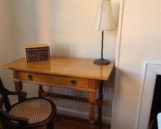 Small maple desk/writing table, antique chair