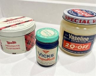 1950's Closet Vaporizer, Vicks VapoRub, Vaseline Containers