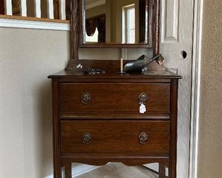 Antique 2 Drawer Stand with Tilting Mirror 