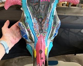 Painted and Adorned Real Cow Skull