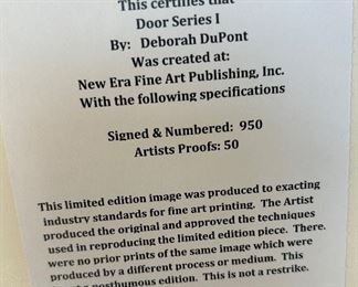 Signed and Numbered 132/950 w/COA.  "Door Series I" by Deborah DuPont
