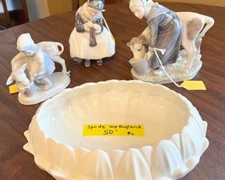 Royal Copenhagen Milk Maiden Figures and Spode Bowl