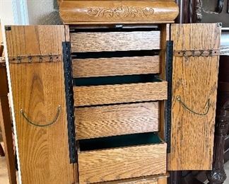 Oak Jewelry Cabinet with Drawers $75
