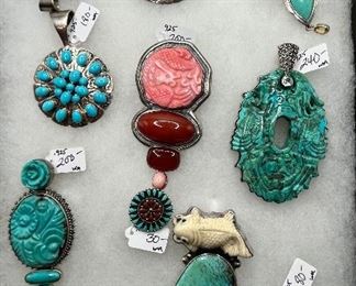 Sterling Turquoise Pins and Pendants