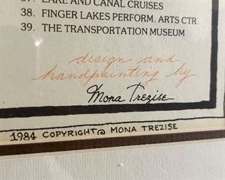 1984 Finger Lakes Framed Map Painting by Mona Trezise