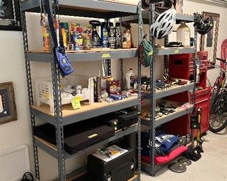 Assorted Tools, Extension Cords, Chemicals and Camping Gear