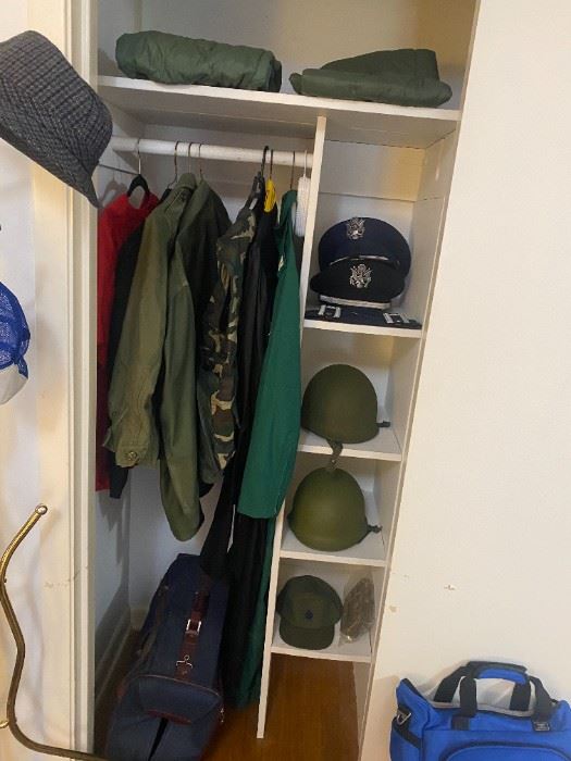 Military uniforms and helmets