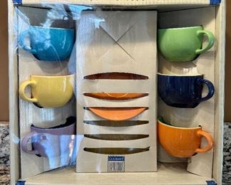 New Set of Multi-color coffee mugs and saucers
