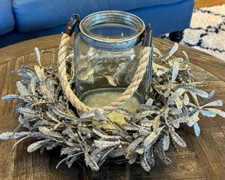 Lantern Centerpiece with Silver Glitter Wreath