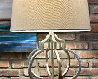 Decorative Brushed Silver Lamp with Ivory Shade