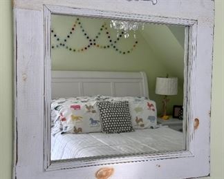 Shabby Chic White Mirror with Carved Accent