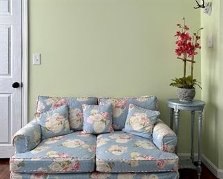 Adorable Love Seat, Baby Blue Upholstery with Peonies