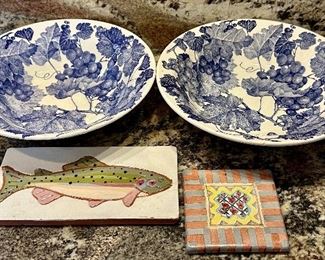 Decorative Blue and White Serving Bowls, Tiles