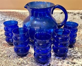 Cobalt Blue Pitcher & Juice Glasses