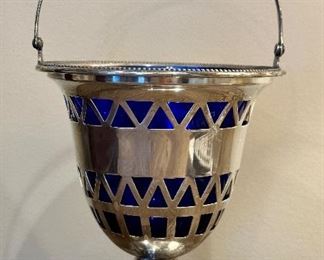 Sterling Silver Vintage Basket with Cobalt Insert