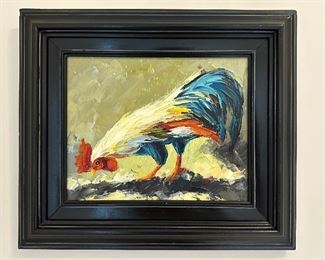 "Rooster" Oil on Canvas, Unsigned