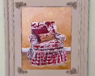 "Chair in Red Toile" Oil on Canvas Signed MaryKay Crowley