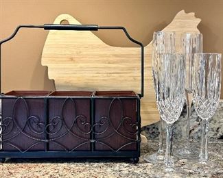 Utensil Holder, Chicken Cutting Board, Champagne Glasses