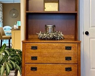 Bassett Furniture Mission Style Golden Oak File Cabinet with Bookshelf