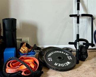 Exercise Bands, Yoga Blocks, Weights, Ab Bar & Kettlebell